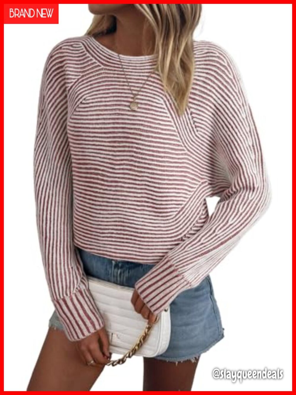 Oversized Striped Pullover Sweater Boat Neck Batwing Sleeve